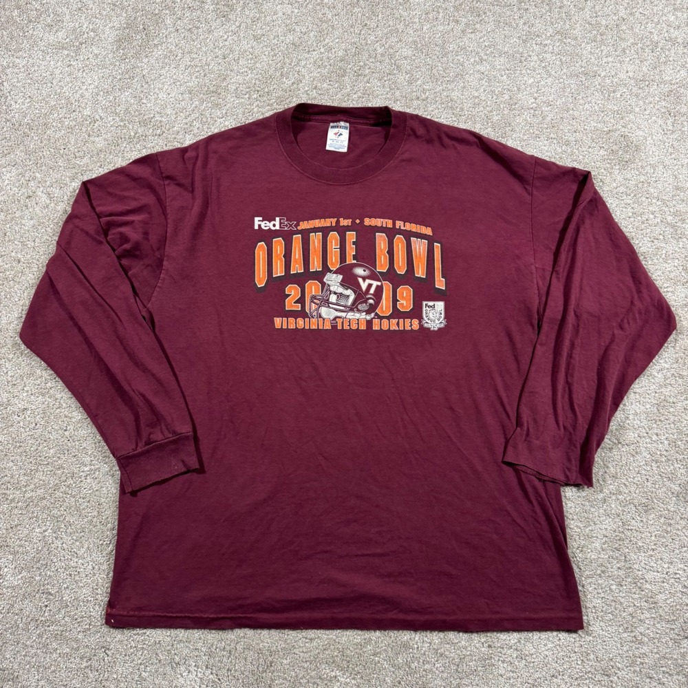 Jerzees Mens 2009 Orange Bowl Virginia Tech Hokies Long Sleeve T-Shirt 2XL
